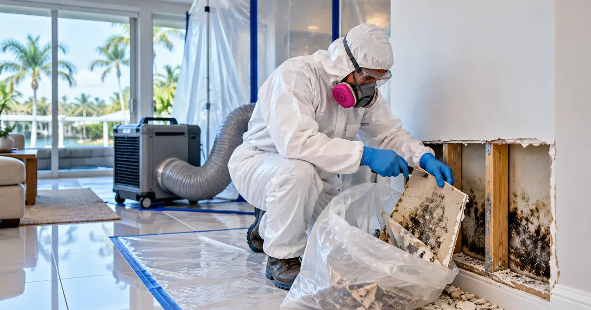 Tenant-Ready Mold Removal in Jupiter Inlet Colony, FL — technician removing mold under containment